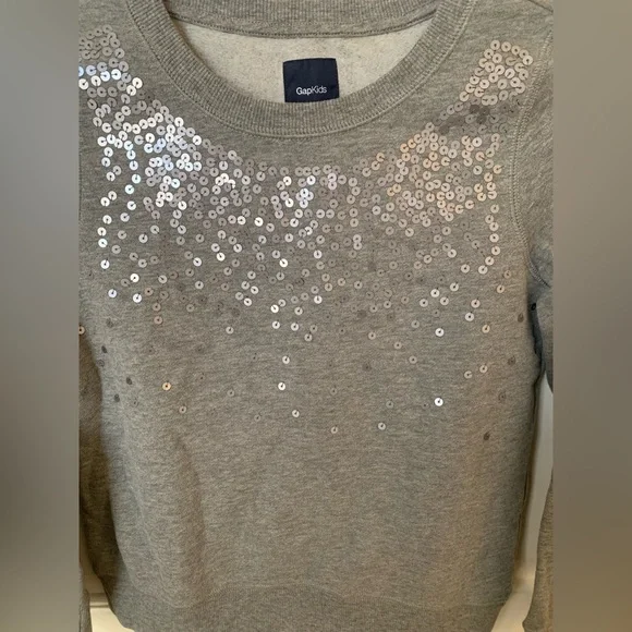 GapKids Gap Girls Cozy Sweatshirt Gray with Sequins size Large 10 L So Soft NWT - Picture 3 of 4